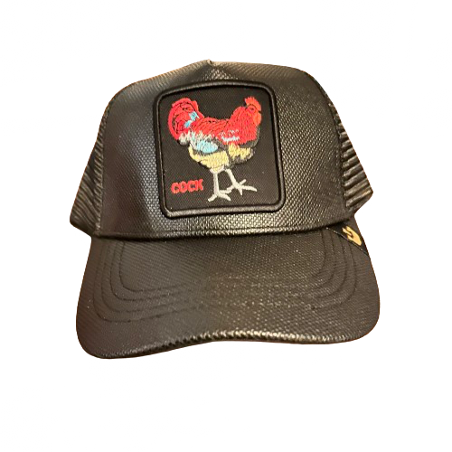 GOORIN BROS BLACK TEXTURED LEATHER ROOSTER TRUCKER CAP CABIN